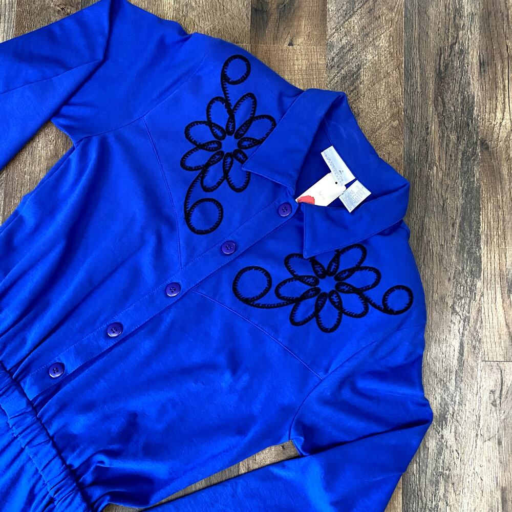NWT Vintage Liz Claiborne Embroidered Blue Long Sleeve Maxi Dress L